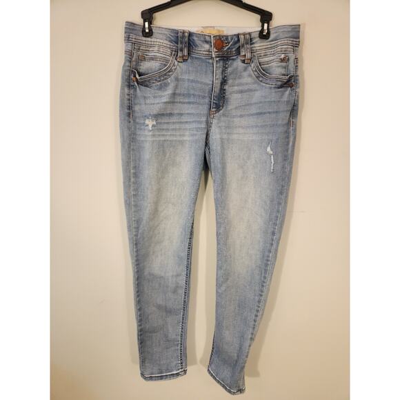 Democracy Jeans Womens Sz 8 Blue "Ab" Solution Technology Whiskers Distressed - Picture 3 of 15